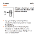 Schlage L496B Small Case Mortise Deadbolt w/ "OCCUPIED" Indicator, Accepts Small Format IC Core (SFIC)