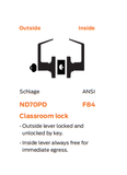 Schlage ND70LD OME Heavy Duty Classroom Lever Lock, Less Cylinder