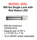 Alarm Controls 600L Electromagnetic Single Magnetic Lock w/ Red LED Status Indicator, 600 lbs Holding Force