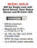 Alarm Controls 600LB Electromagnetic Single Magnetic Lock w/ indicating LED, Bond Sensor, Door Status Sensor, 600 lbs Holding Force