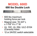 Alarm Controls 600D Electromagnetic Double Magnetic Lock, 600 lbs Holding Force