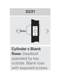 Yale D231 Cylinder x Blank Rose Deadbolt, 2-3/8" Backset