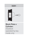 Accentra (Yale) D251 Blank Plate x Cylinder Deadbolt, 2-3/8" Backset
