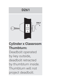 Yale B-D261 Cylinder x Classroom Thumbturn Deadbolt, Accepts SFIC, 2-3/8" Backset