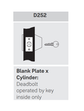 Yale D252 x 2807-C Blank Plate x Cylinder Deadbolt, Schlage C Keyway, 2-3/4" Backset