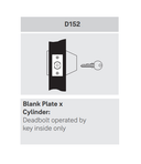 Yale D152 Blank Plate x Cylinder Deadbolt, 2-3/4" Backset