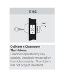 Yale D162 x 2807-C Cylinder x Classroom Thumbturn Deadbolt, Schlage C Keyway, 2-3/4" Backset