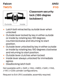 Falcon TM575P DAN Classroom Security Lever Lock, w/ Conventional Cylinder, Dane Style