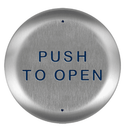 BEA 10PBR45 4-1/2" Round Stainless Steel Push Plate w/ Blue "Push to Open" Text