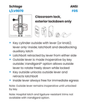 Schlage L9070L LATA Classroom Mortise Lock, Less Cylinder w/ Latitude Lever and A Rose