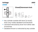 Schlage L9465J LATA Closet/Storeroom Mortise Lock with Deadbolt, FSIC Less Core w/ Latitude Lever and A Rose