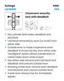 Schlage L9457L LATA Classroom Security Mortise Lock with Deadbolt, Less Cylinder w/ Latitude Lever and A Rose