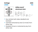 Schlage L9466L LATA Store/Utility Room Mortise Lock with Deadbolt, Less Cylinder w/ Latitude Lever and A Rose