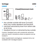 Schlage L9465J 01A Closet/Storeroom Mortise Lock with Deadbolt, Accepts large Format IC Core (LFIC)