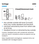 Schlage L9465L 03A Closet/Storeroom Mortise Lock with Deadbolt, Less Cylinder
