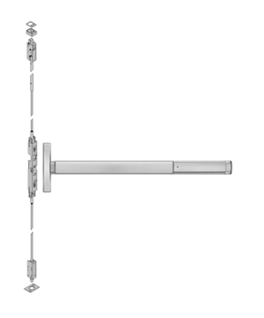 PHI Precision 2608 Narrow Stile Concealed Vertical Rod Exit Device, Key Locks/Unlocks Lever/Knob Prep (No Trim)