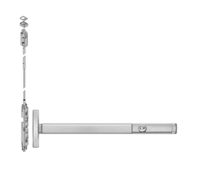 PHI Precision 2614LBRCD Cylinder Dogging Narrow Stile Concealed Vertical Rod Exit Device, Less Bottom Rod, No Cylinder Lever/Knob Always Active Prep (No Trim)