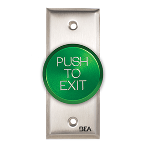 BEA 10ACPBDA9 Pneumatic Pushbutton, Jamb plate w/ 2" Green button, "Push to Exit" text