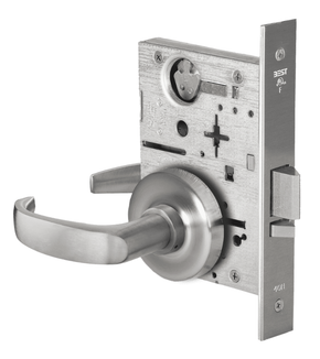 BEST 45H0NX 14R 626 Exit Mortise Lever Lock w/ 14 Lever and R Rose, Satin Chrome Finish
