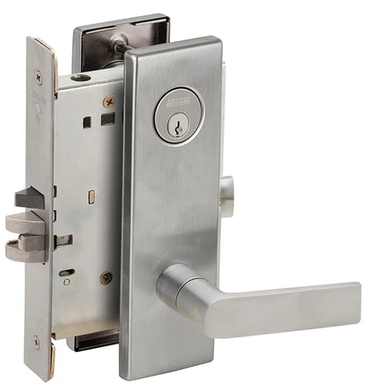 Schlage L9080P 01N Storeroom Mortise Lock, w/ 01 Lever and N Escutcheon