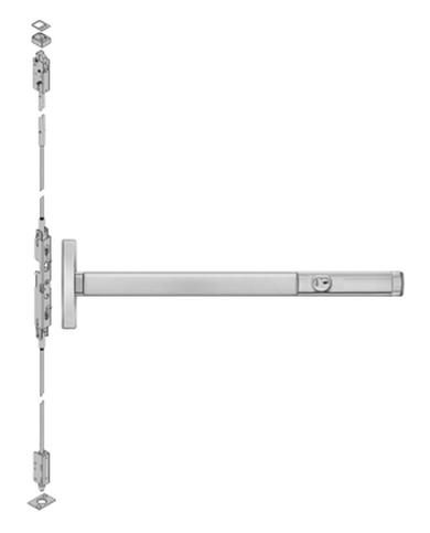 PHI Precision 2608CD Cylinder Dogging Narrow Stile Concealed Vertical Rod Exit Device, Key Locks/Unlocks Lever/Knob Prep (No Trim)