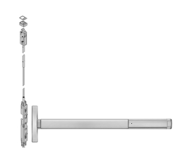 PHI Precision 2608LBR Narrow Stile Concealed Vertical Rod Exit Device, Less Bottom Rod, Key Locks/Unlocks Lever/Knob Prep (No Trim)