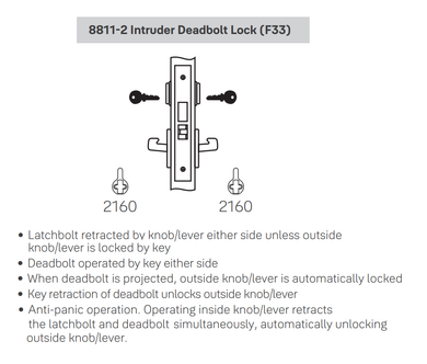 Accentra (Yale) PBR8811-2FL Intruder Deadbolt Mortise Lever Lock, Pacific Beach Style