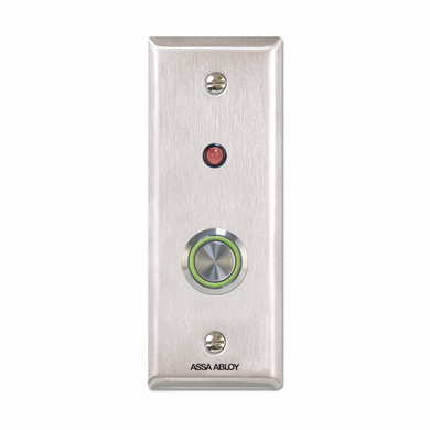 Securitron PB4LN-2 1/2" Stainless Steel Pushbutton w/ LED, Momentary, DPDT, Narrow Stile