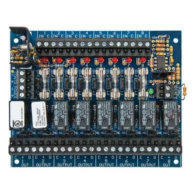 Securitron PDB-8F8R Power Distribution Board, 8 Glass Fused Outputs w/ Relays, Fire Trigger