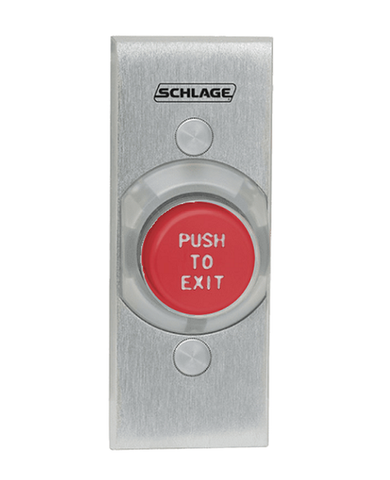 Schlage Electronics 621RD EX NS 1-1/4" Heavy Duty Pushbutton, Narrow Stile, Single Gang, Red, "PUSH TO EXIT"