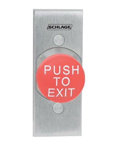 Schlage Electronics 623RD EX NS 1-5/8" Heavy Duty Mushroom Pushbutton, Narrow, Red, "PUSH TO EXIT"