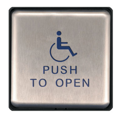 BEA 10EMS4751-900 4-3/4" Square Panther Push Plate w/ 900 MHz Transmitter, "Push to Open" Text and Handicap Logo