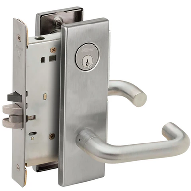 Schlage L9050P 03N Office and Inner Entry Mortise Lock, w/ 03 Lever and N Escutcheon