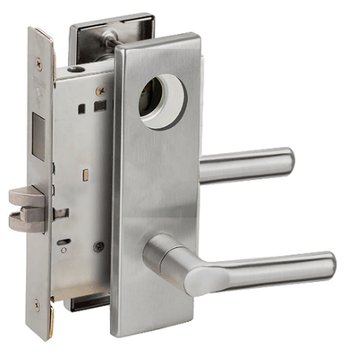 Schlage L9465L 18N 626 Closet/Storeroom Mortise Lock with Deadbolt, Less Cylinder, Satin Chrome Finish