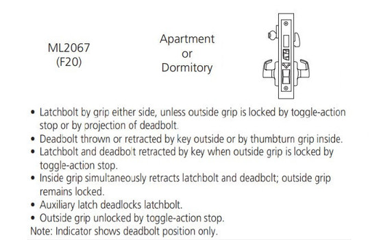 Corbin Russwin ML2067 PSA 626 LC Apartment or Dormitory Mortise Lock, Conventional Less Cylinder, Satin Chrome Finish