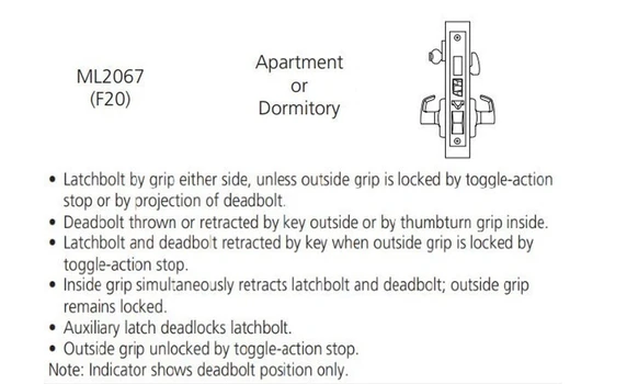Corbin Russwin ML2067 PSM 630 CL6 Apartment or Dormitory Mortise Lock, Accepts Large Format IC Core (LFIC), Satin Stainless Steel Finish