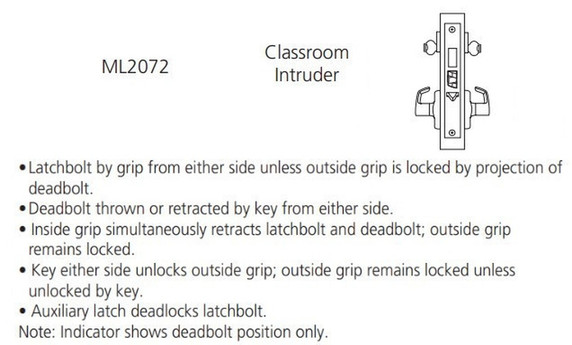 Corbin Russwin ML2072 PSA 626 CL6 Classroom Intruder Mortise Lock, Accepts Large Format IC Core (LFIC), Satin Chrome Finish