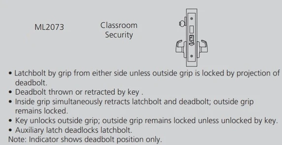 Corbin Russwin ML2073 PSA 626 CL6 Classroom Security Mortise Lock, Accepts Large Format IC Core (LFIC), Satin Chrome Finish