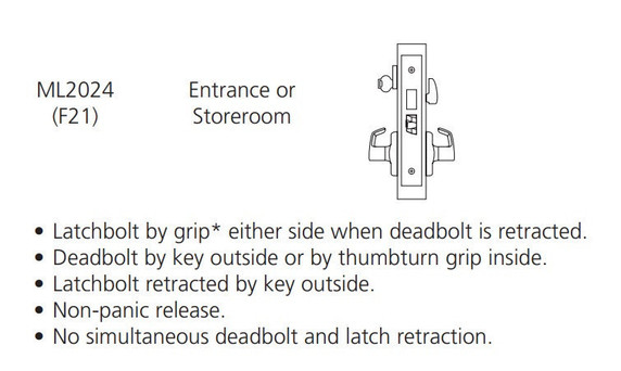 Corbin Russwin ML2024 CSA 626 LC Entrance or Storeroom Mortise Lock, Conventional Less Cylinder, Satin Chrome Finish