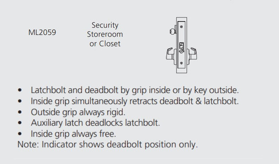 Corbin Russwin ML2059 CSA 626 CL6 Security Storeroom or Closet Mortise Lock, Accepts Large Format IC Core (LFIC), Satin Chrome Finish