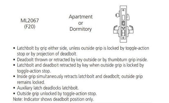 Corbin Russwin ML2067 CSN 626 LC Apartment or Dormitory Mortise Lock, Conventional Less Cylinder, Satin Chrome Finish
