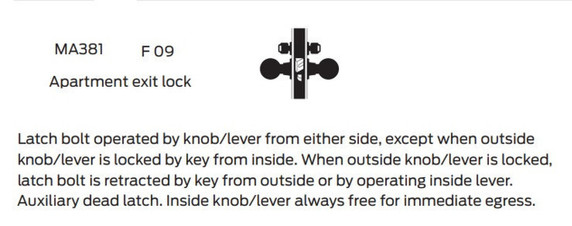 Falcon MA381P DG Apartment Exit Mortise Lock