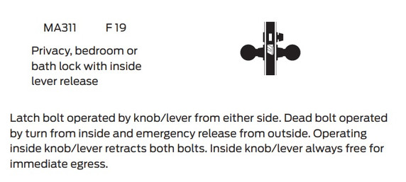 Falcon MA311 DG Privacy, Bedroom or Bath Mortise Lock