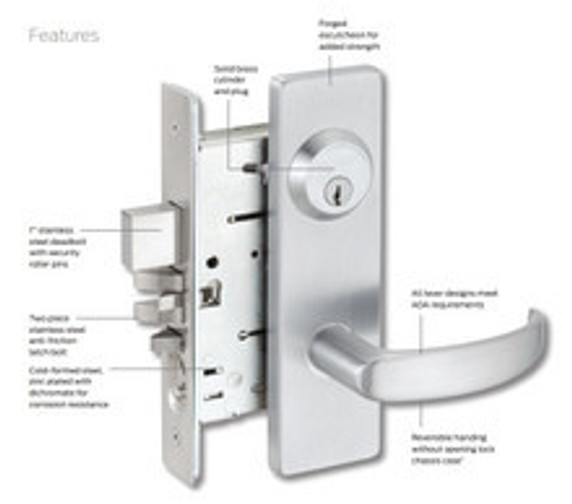 Falcon MA431B DN Security Mortise Lock, Accepts Small Format IC Core