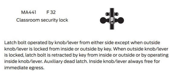 Falcon MA441P DN Classroom Security Mortise Lock