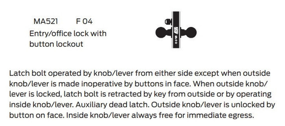 Falcon MA521CP6 DN Entry/Office Mortise Lock, w/ Schlage C Keyway
