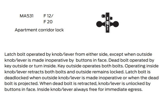Falcon MA531P DG Apartment Corridor Mortise Lock