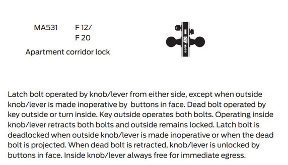 Falcon MA531L DG Apartment Corridor Mortise Lock, Less conventional cylinder