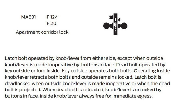 Falcon MA531L DN Apartment Corridor Mortise Lock, Less conventional cylinder