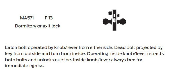Falcon MA571B DG Dormitory or Exit Mortise Lock, Accepts Small Format IC Core